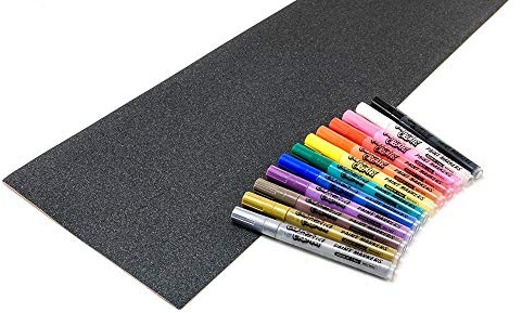 Venom Skateboards Grip Tape & 12 Paint Pens Art Pack - Perforated Skate board Grip tape for Skateboard Skate Deck Colour your Own Black Grip Tape Skateboard Accessories for Art 9 x 33 1 Grip + Pens
