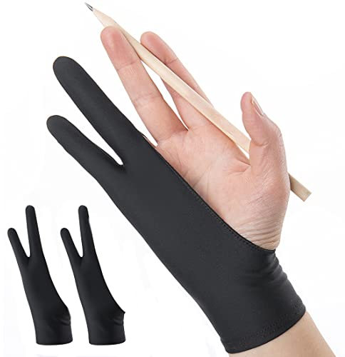 2 guantes de dibujo digital, guantes de dos dedos de una sola capa, guantes de artista, guantes de dibujo resistentes a las manchas para tamaño plano M (8,5x20,5 CM)