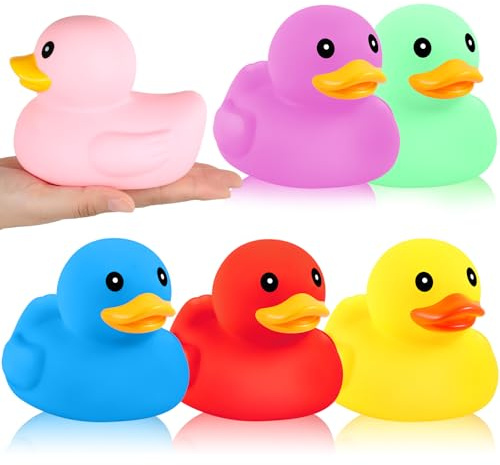 Deekin 6 Pcs 5 Inch Multicolor Large Rubber Duck Assortment Toy Duckies Bulk Giant Squeak Rubber Duckies for Kid Baby Bath Shower Pool Classroom Summer Beach Activity