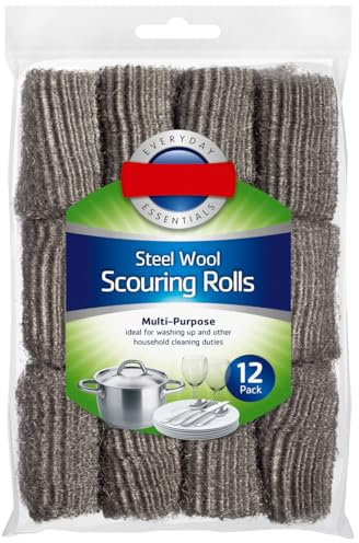 Zale Yardley Steel Wool Scouring Roller Pack of 12, Scrubbing Scouring Pad, Washing Up Scourer Non Scratch Wire Brush Scrub - Easy Grip Cleaning Pots Pans