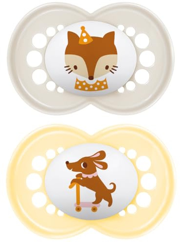 MAM | Sucette Original Animaux 18+ mois (2 pièces) coloris aléatoire – Tétine en silicone symétrique et anatomique – Tétine bébé avec boîte de transport et de stérilisation