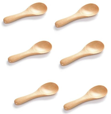 Asanta 6 PCS Small Wooden Spoons, 3.9 Inch Tiny Spoons for Spices Jars, Mini Wood Condiment for Sauces, Salt, Sugar, Honey, Pepper, Tea, Coffee, Ice Cream, Cute Wood Serving Cooking
