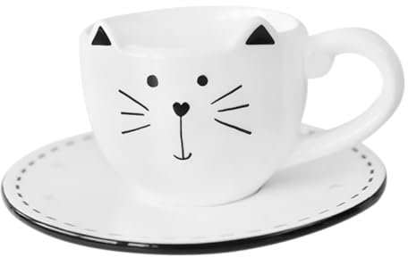 NAMOARLY Tazas De Café y Platillos De Cerámica Con Diseño De Gato Set Duradero y Versátil Para Hogar Oficina y Cafetería Para Café Té y Leche Portátil Para Cumpleaños y Reuniones