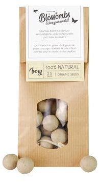 Blossombs Bombe de Graines Sachet Kraft avec 50 Graines Fleurs Sauvages - Blanc Crème - Graines de Fleurs a Semer Cadeau pour les Abeilles, Bourdons et Papillons Mélange Graines Fleurs Jardin