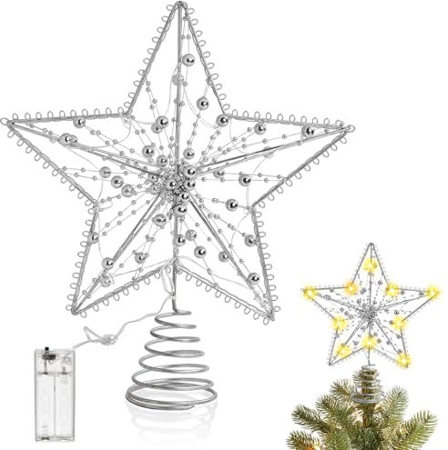 Stella Puntale per Albero di Natale, 25 cm con 10 LED - Luminoso Christmas Tree Topper per Feste Casa