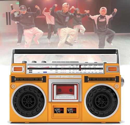 WhAeoy Portable Cassette Boombox, Classic 80s Style Retro CD Player Boombox, with AM/FM Radio, Support SD/USB Input, Cassette Recorder for Family Gathering Travel,C