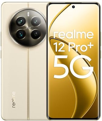 realme 12 Pro+ 5G Smartphone 8+256 GB, Snapdragon 7s Gen 2, Cámara 64 MP+ 50mp IMX890 OIS, Pantalla Curvada AMOLED 120hz de 6,7 Pulgadas, Batería 5000mah Supervooc 67W Cargada, Doble Tarjeta, Beige