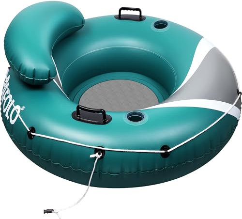 Aufblasbarer Pool Luftmatratze Schwimmsessel, Hochleistungs-Pool-Rohr, 115cm Erwachsene River-Tubes Sofa für Strand- und See-Rafting mit Netzboden, 2 Getränkehalter 2 Haltegriffe (grün)