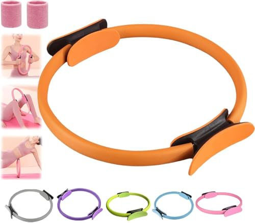 Anello per pilates, fitness trainer, 2025, anello per pilates, anello magico da yoga, 14,96 pollici, con manici a doppia imbottitura, per braccia toniche, gambe da uomo e da donna (arancione)