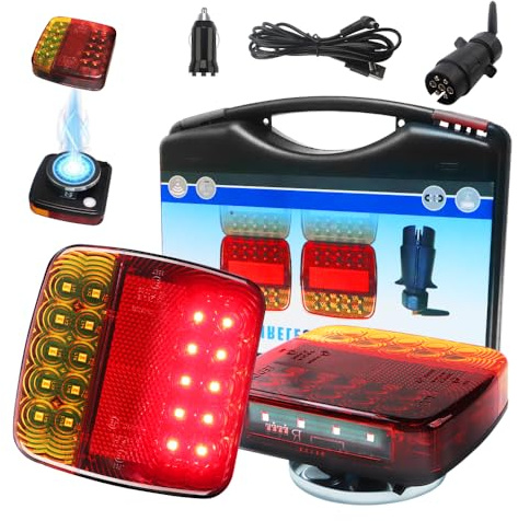 KaiDengZhe Wireless Trailer Lights Magnetic, Upgrade 2 in 1 Rechargeable Trailer Tow Lights Kit with 7 Pin Plug Waterproof Portable Universal 12-24V 100 FT Tail Light for Towing Truck Camper RV Boat