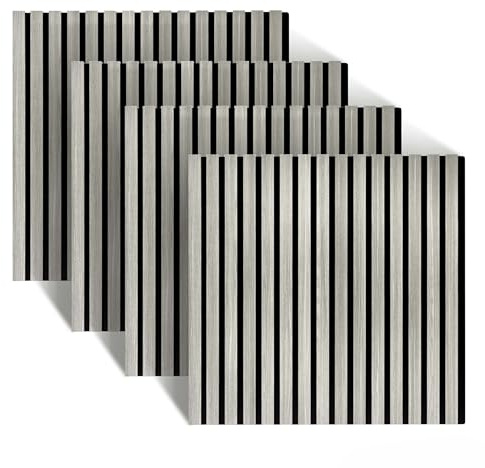 Paneles acústicos Relaxdays, Juego de 4, 60 x 60 cm, Aislamiento acústico y Revestimiento, Chapado en Roble, Gris Claro