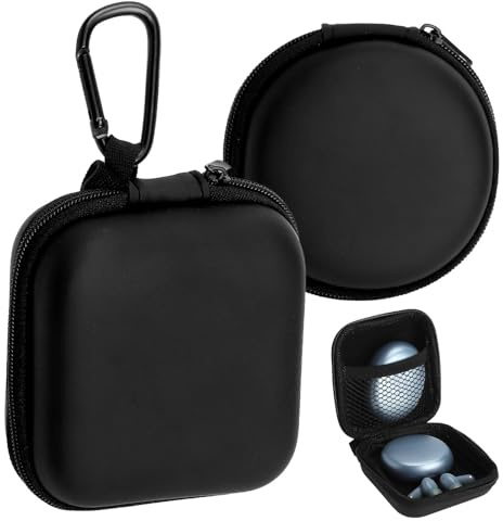 Set 2 Estuches rígidos Mini EVA Negros con Malla Interna, Cuadrado 9 x 9 x 4,5 cm y Redondo 8 x 8 x 3,5 cm, Estuche para Auriculares y Accesorios, Superficie Repelente al Agua y Anti Golpes