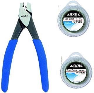 Vorfach Set 2 x Stahlvorfach 9 kg, 10m, 20 Quetschhülsen + Quetschhülsen - Zange +gratis Petri Heil! Aufkleber