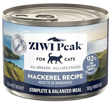 ZIWI Peak Grain Free Cat Food Tins - All Natural High Protein Pate - New Zealand Mackerel Recipe - 12 x 185g Multipack
