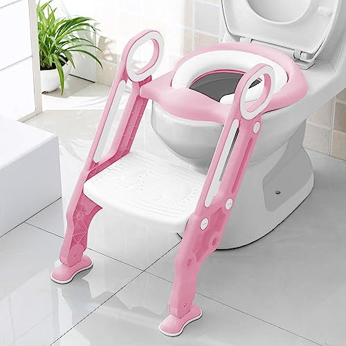 KEPLIN 408054 Potty Seat Adjustable Baby Toddler Kid Toilet Trainer with Step Stool Ladder for Boy and Girl (Pink)