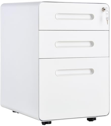Vinsetto Lockable File Cabinet with 3 Drawers, Vertical Office Drawer for A4, Letter, Legal Size, Anti-tilt Design, Pre-Assembled Body, White