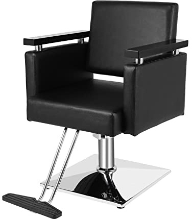 OmySalon Hydraulic Styling Chair for Hair Salon, Modern Hairdressing Barber Chair w/Square Base & Footrest, 360 Degrees Swivel, Beauty Spa Equipment