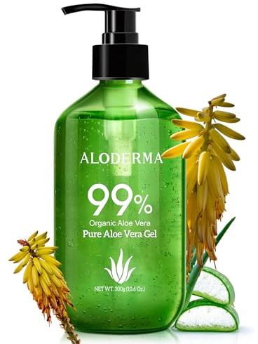 Aloderma Gel d'aloe vera pur fabriqué avec 99 % d'aloe vera certifié biologique par l'USDA en 12 heures de récolte (114 g, 113,4 g) sans concentrés de poudre ni parabènes – Parfait pour un usage