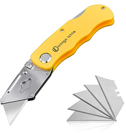 Cutter profesional plegable, Cúter Retráctil de Cambio Rápido, Cuchillo Multiusos con 5 Cuchillas de Repuesto - Adecuado para Papel Pintado, Alfombras y Cartón