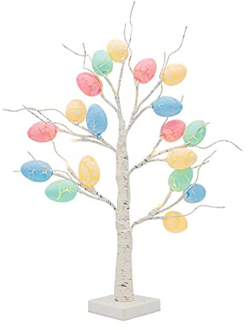 DELICHTER Albero di Pasqua, albero luminoso con decorazione pasquale, funzionamento a batteria, rami decorativi per primavera, casa, feste, con 18 uova crepate