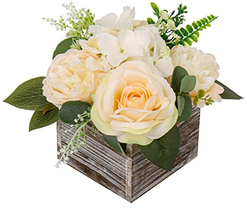 Hortensior konstgjorda blommor i trävas, konstgjorda blommor i kruka, konstgjorda krukväxter, rosor, pioner, hortensior, bordsdekorationer för bordsdekoration, vardagsrum, inomhus, hem, badrum
