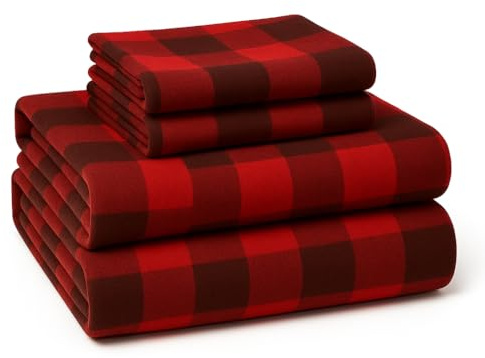 LANE LINEN 100% Cotton King Flannel Sheets Set - Brushed for Extra Softness - Lightweight & Durable Cotton King Size Flannel Sheets Set - Cozy Winter Bed Sheets, 15 Deep Pocket - Buffalo Checks Red