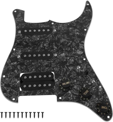 Yootones 11-Hole 3-Ply SSH Prewired Loaded Pickguard Humbucker Pickups Set Compatible with Fender Stratocaster Squier Electric Guitar (3Ply Black Pearl)