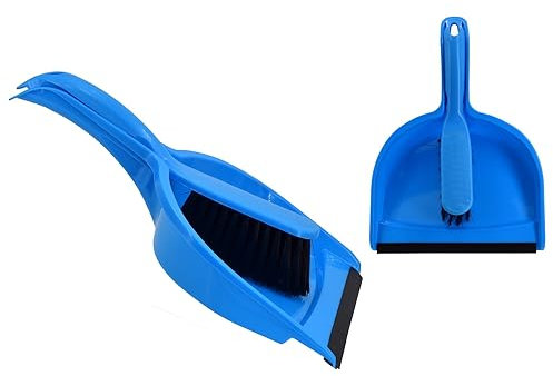 Dustpan and Brush Set - Comfortable Grip Brush Handle and Rubber Lip Pan Keeps Dirt and Dust Contained, Strong and Durable Cleaning Set Ideal for Indoor Kitchen and Outdoor Garden Use (Blue)