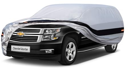 Holthly 10 Layers SUV Car Cover Custom Fit for Chevrolet Chevy Suburban (1973-2024) Waterproof All Weather for Automobiles, Outdoor Full Cover Rain Sun UV Protection.Silver