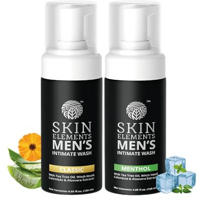 Skin Elements Intimate Wash for Men Combo | Tea Tree Oil & Menthol | pH Balanced Foaming Hygiene Wash | Controls Bad Odor & Sweat | 120 ml | Pack of 2 |
