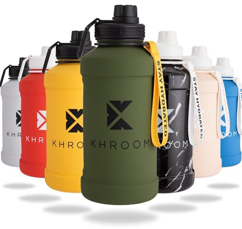 Khroom Botella deportiva de acero inoxidable 1,3L o 2,2L – Para bebidas con gas, irrompible, a prueba de fugas, ideal para deportes, gimnasio, fitness y actividades al aire libre - 1 litro | Verde
