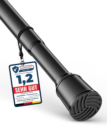 MEISENBERG Duschvorhangstange ohne Bohren 170-220cm, Schwarz, Ø 32 mm, Teleskop Gardinenstange Klemmen - Vorhangstange für Dusche, Türöffnungen und Kleiderschrank