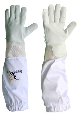 Best Bee Gants d'apiculture en peau de chèvre avec manches en tissu ventilées, respirant et épais. Gants d’apiculteur anti guêpes & abeilles (XL)