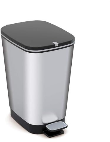 PALUPLUS Pattumiera da Cucina in Plastica Effetto Acciaio, Misura 27x41x45 cm, Capacità 35 Litri, Pedale per Apertura Automatica, Gommini Antiscivolo, Coperchio Anti Odori -329C