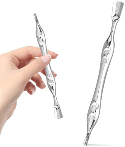 Piriuuo Cuticle Pusher with Cuticle Fork, 2 In 1 Cuticle Trimmer Professional Nail Pusher and Cuticle Cutter Stainless Steel Cuticle Remover Tool for Manicures Pedicure (Sliver)