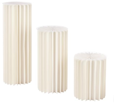 Karton Blumen Ständer 3 Stück Papier Blumen Ständer Rund Hochzeit Mittelstücke Deko Säulen Faltbarer Blumenständer Dekosäule Display Tragfähigkeit 50kg Weiß 40cm 60cm 80cm