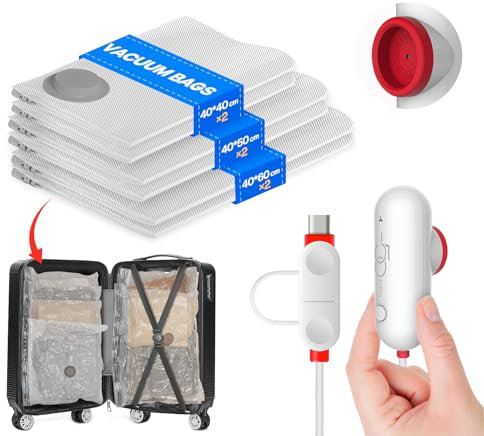 Vacbird Vacuum Storage Bags for Clothes, 6-Pack Vacuum Bags with Portable Electric Pumps, Reusable, Suitable for Clothing storage, Travel, Luggage and Suitcase Storage