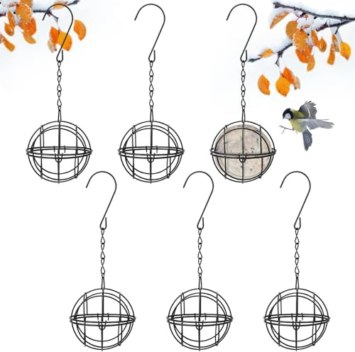 6 soportes para albóndigas de metal para colgar, comedero para pájaros para gorriones, petirrojos, aves silvestres, diámetro 7,5 cm, color negro