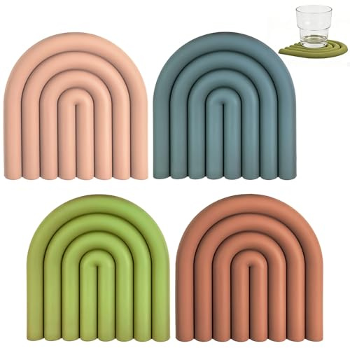 Vninkul 4 Pz Sottopentola Colorato Protezione per Pentole,Sottopentola in Silicone da Cucina Resistente al Calore,Tappetino Multifunzionale in Silicone Antiscivolo per Pentole, Tazze, Ciotole
