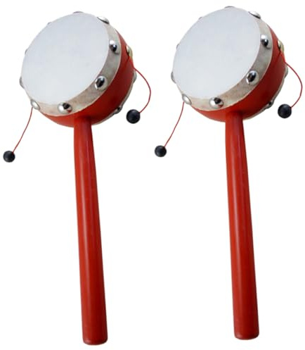 KOMBIUDA 2 pièces Tambour à Main Bois avec Peau de Mouton Blanche Musical Sensoriel pour Garçon Fille Garçon Fille Rattle Doux Stimulant Écoute Motricité Fine