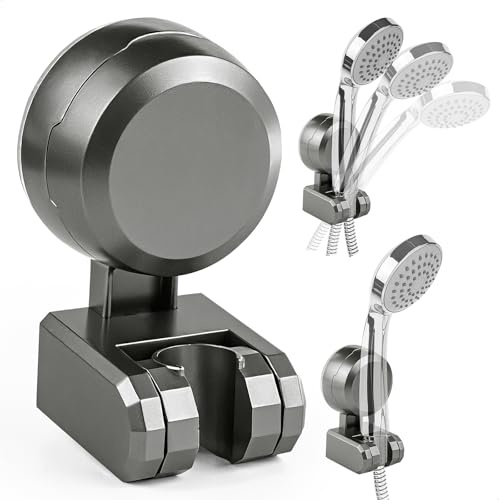 Soporte De Ducha Ventosa, Shower Head Holder para Ajustable, Universal Soporte Ducha sin Taladro, Reutilizable soporte duchas Pared para la Mayoría de Cabezales de Ducha(1 Pieza, Gris)