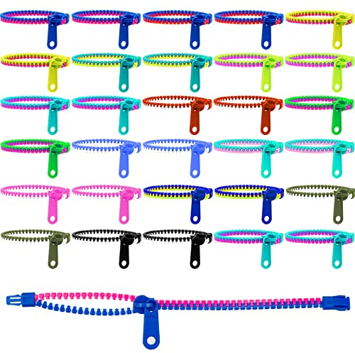 Leikedun 30 Pulseras con Cremallera de Colores, Juguetes Sensoriales Anti-Estrés, Pulseras de la Amistad para Niños y Niñas, Regalos de Cumpleaños