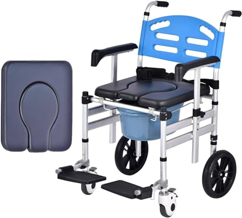 ToayNia Sedia da Toilette Portatile Pieghevole con Ruote, Sedia da Toilette Mobile per la casa Regolabile in Altezza, sedie a rotelle da Bagno, per disabili Anziani