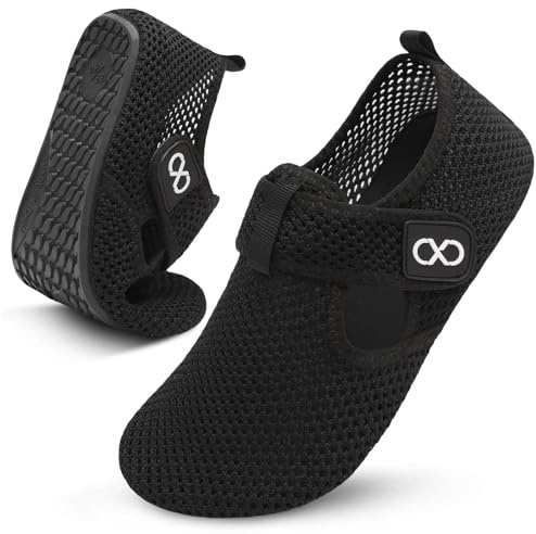 XIHALOOK Womens Mens Water Shoes Quick-Dry Aqua Socks for Beach Swim Pool Surf Yoga Wide Barefoot Slippers for Indoor Outdoor Mesh Black, 11-12 W/9-10 M