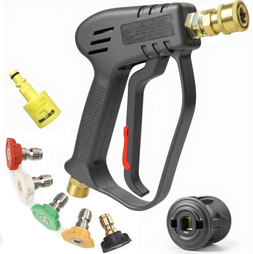 Hierbla Kurze Hochdruckpistole – Hochdruckreiniger-Handstück mit 5 Düsen; kompakte Hochdruckpistole, kompatibel mit allen Schläuchen der Kärcher K-Serie sowie Schläuchen mit M22-14mm-Anschluss.