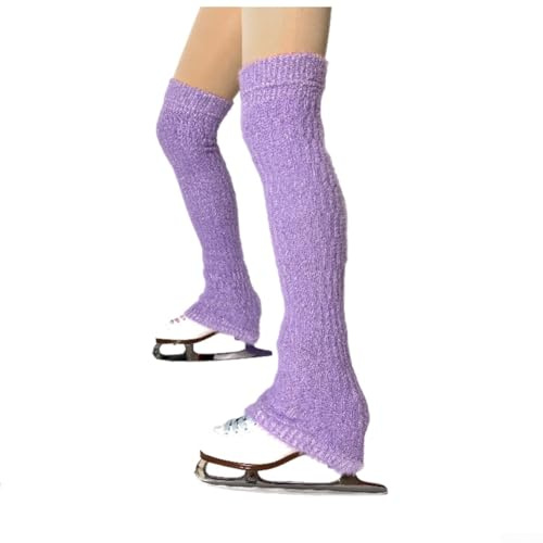 Calcetines largos de patinaje para patinadores artísticos con forro polar para mayor calidez y cobertura transpirable hasta las rodillas (morado)