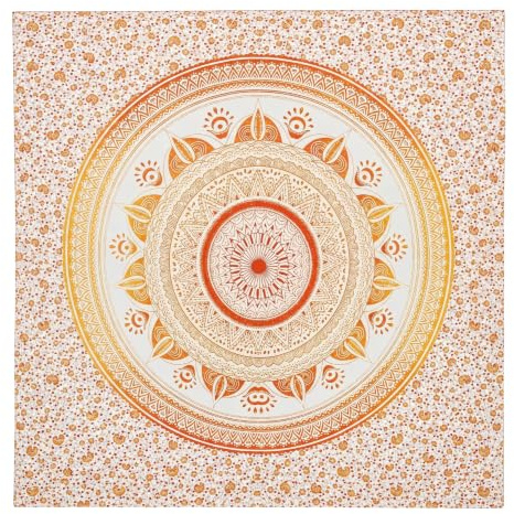 SaoTi Jättestor strandhandduk 210 x 240 cm indisk mångsidig mandala - kompakt lätt strandhandduk i bomull - sandfri strandhandduk pool - dekorativ bomullsfilt soffa (gul-orange)