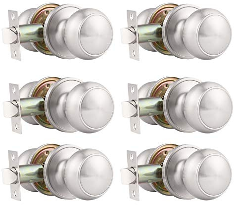 Probrico 6 Pack Round Passage Door Knob(Non-Locking Knobs), Keyless Doorknobs Interior/Exterior Door Lockset,Passage Knobs for Hallway/Closet,Satin Nickel Finish Modern Design Door Hardware
