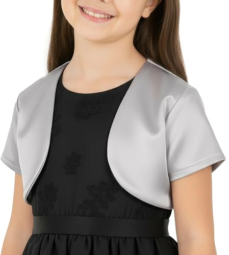 BlackButterfly Torera Niña Raso Manga Corta | Delantero Abierto, Sin Cierres, Corte a la Cintura, Se Pone por la Cabeza, Poliéster, 3-14 Años, Bodas y Comuniones