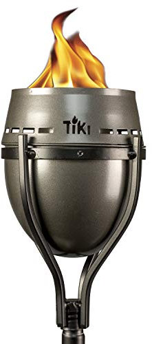 Tiki Island King 65 Zoll Outdoor Fackel - Große Flamme Metall Fackel für Terrasse, Garten, Rasen & Hinterhof - Wetterbeständig, Nachfüllbar & Dekorative Outdoor Fackel (Silber)